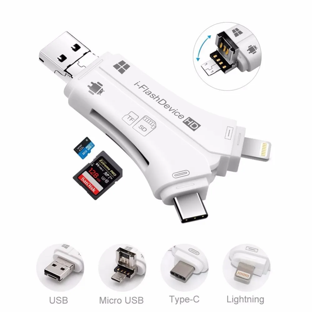 Саго C11 USB/USB 2,0 Card Reader 4 в 1 Поддержка SD/Micro SD карты Камера Reader для iPhone/iPad/iPod/Macbook/PC/OTG Android