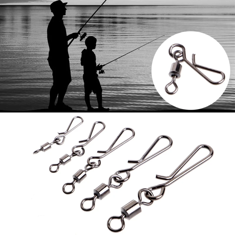 

OOTDTY 50pcs Rolling Swivels Interlock Snap Size 10 8 6 4 2 Connector Terminal Tackle Turn ring for fishing
