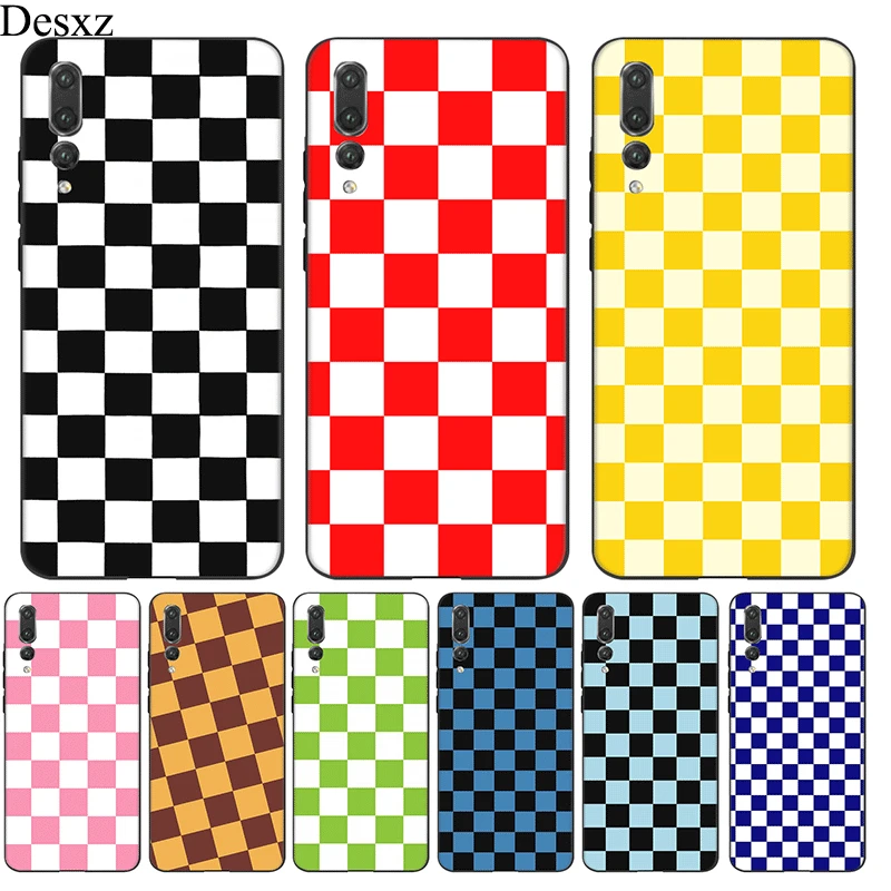 

Desxz Silicone TPU Checkerboard Plaid Checked Checkered Case Cover for Huawei P8 P9 P10 P20 Lite Mini Pro P Smart 2019