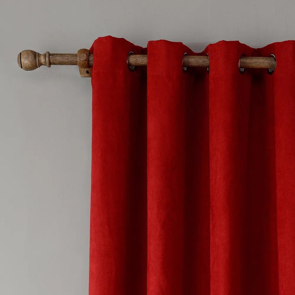 Suede Fabric Thermal Insulated Grommet Curtains for Living Room Bedroom Blackout Darkening Curtain Drapes Red 1 Piece