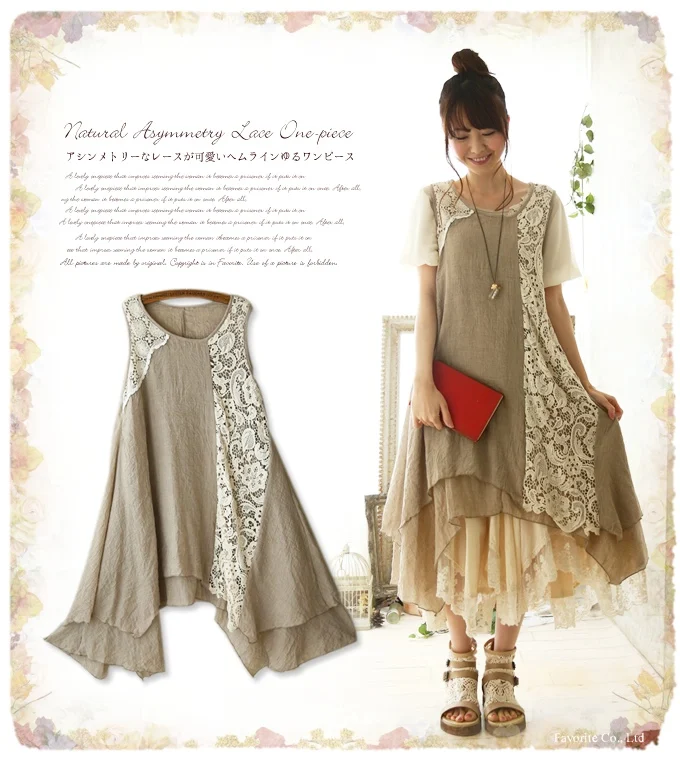 Mori Girl Vintage Retro Sweet Romantic Bohemian Cotton Linen Vestido Embroidery Crochet Patchwork Summer Women Loose Tank Dress | Женская