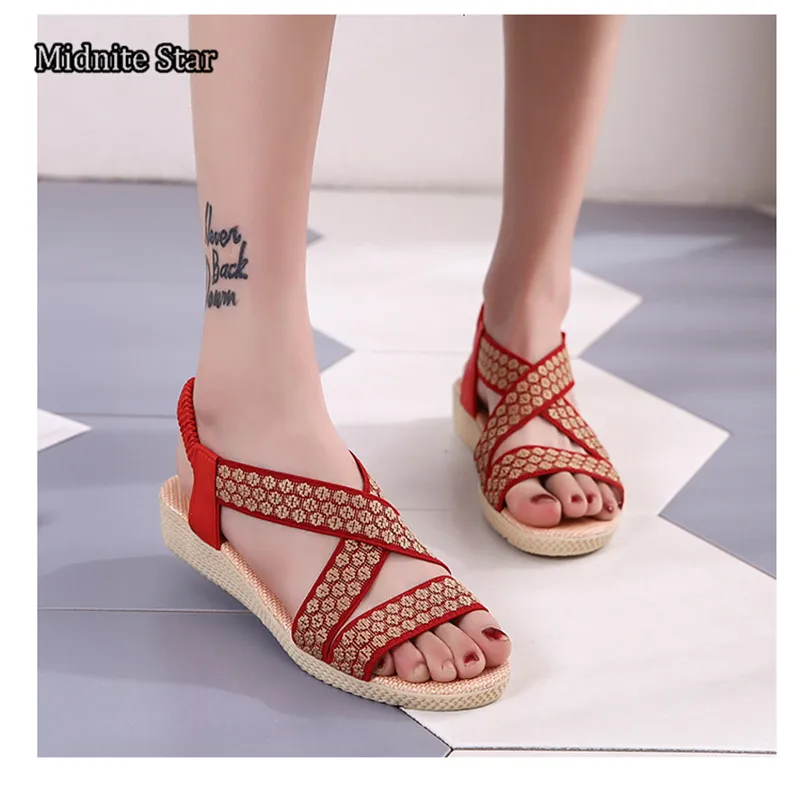 

Hot Sale In 2019 Cross strap Ladies Roman Sandals Women Fashion Flats Shoes Open Toe Fish Mouth Prints Large size 35-42 zapatos