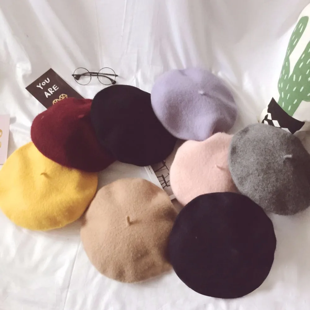 

30% Off 100% Authentic Pure Wool Beret Painter Hat Bud Cap Woolen Cap Sen Female Line Sketch Women Hat 013
