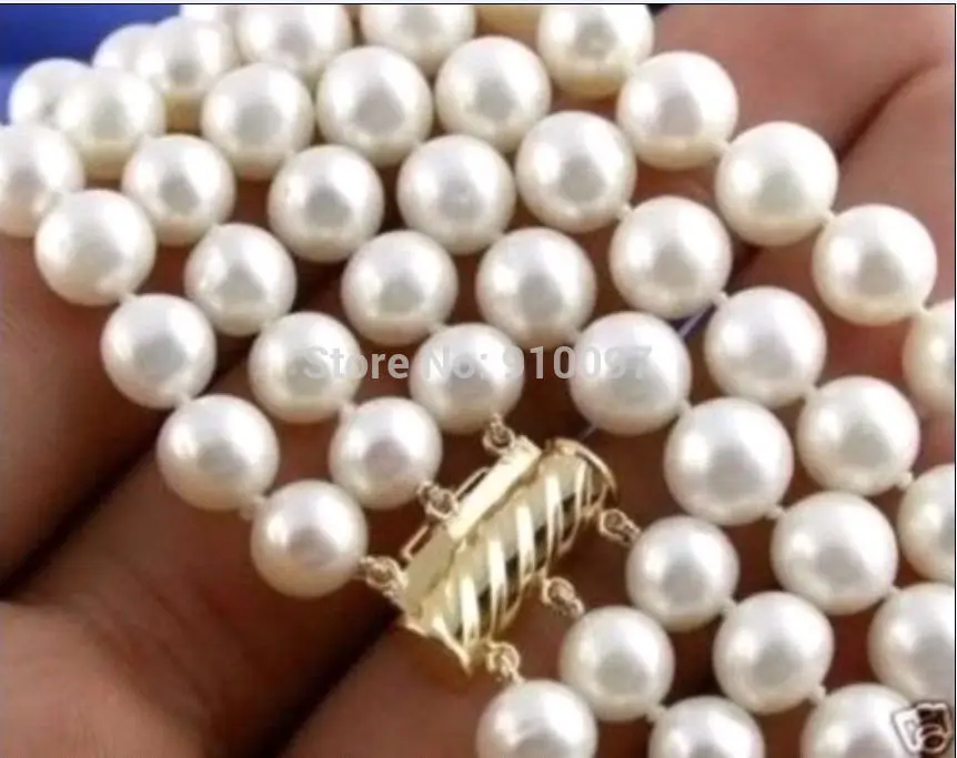

LHX54013>>>>WHOLESALE 17"-19" 3Row 8-9mm NATURAL AKOYA WHITE PEARL NECKLACE 14K