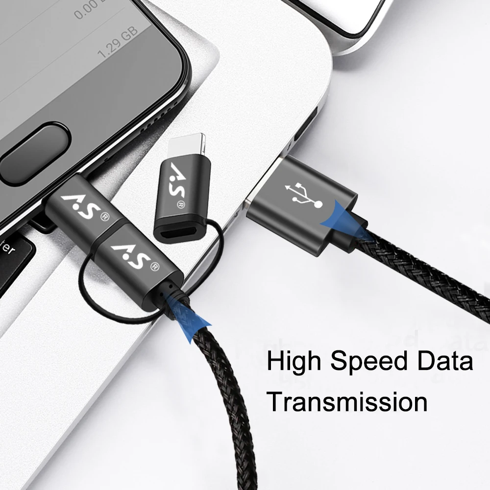 А. С. 3 в 1 освещение и микро USB type C кабель 2.4A зарядный для iPhone 8 7 iPad Металл быстрое