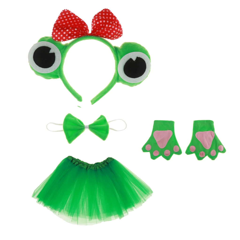 4 Pieces Frog Bowknot Headband Bow Tie Gloves Tutu Dress Cosplay Fancy Dress
