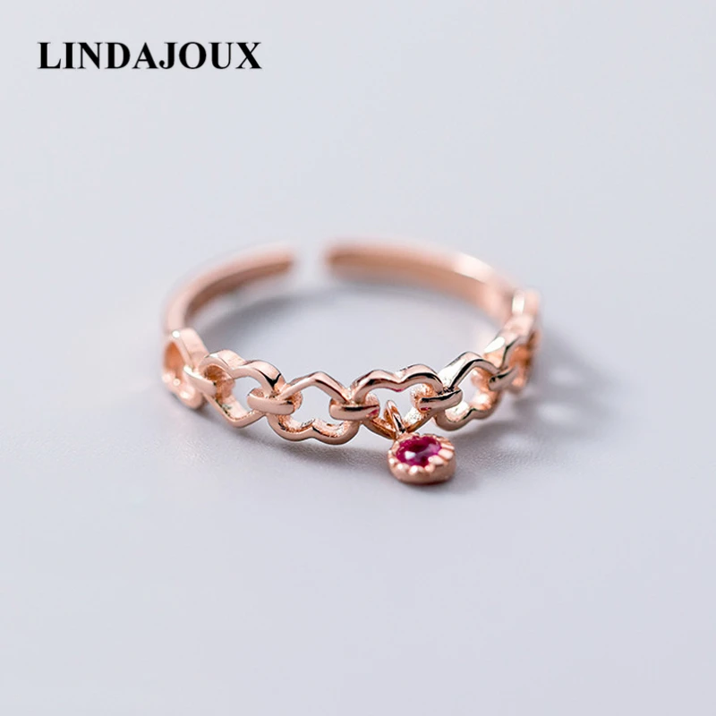 

Fashion Hollow Rose Gold Color Heart Band 925 Sterling Silver Open Ring For Men Women S925 Resizable Wedding Engagement Rings