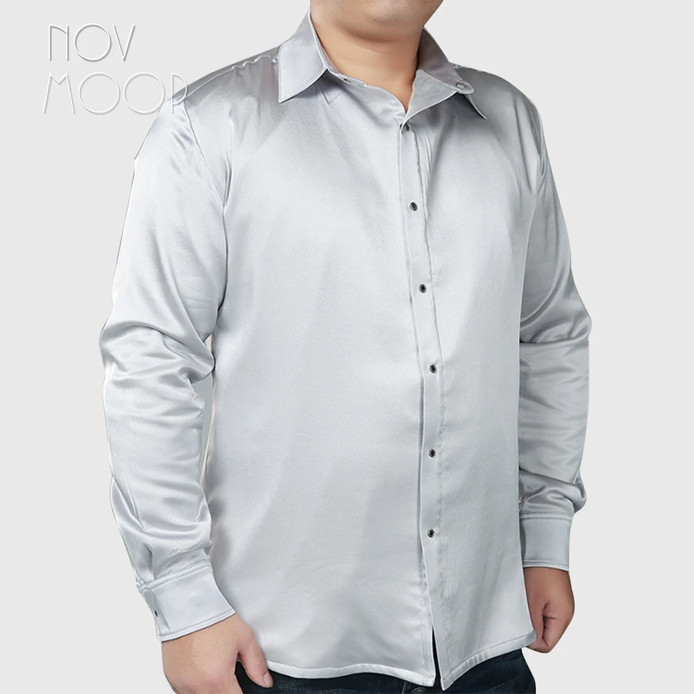 

Summer spring men white grey navy blue natural silk satin shirt plus size 6XL long sleeve chemise homm camiseta masculina LT2326
