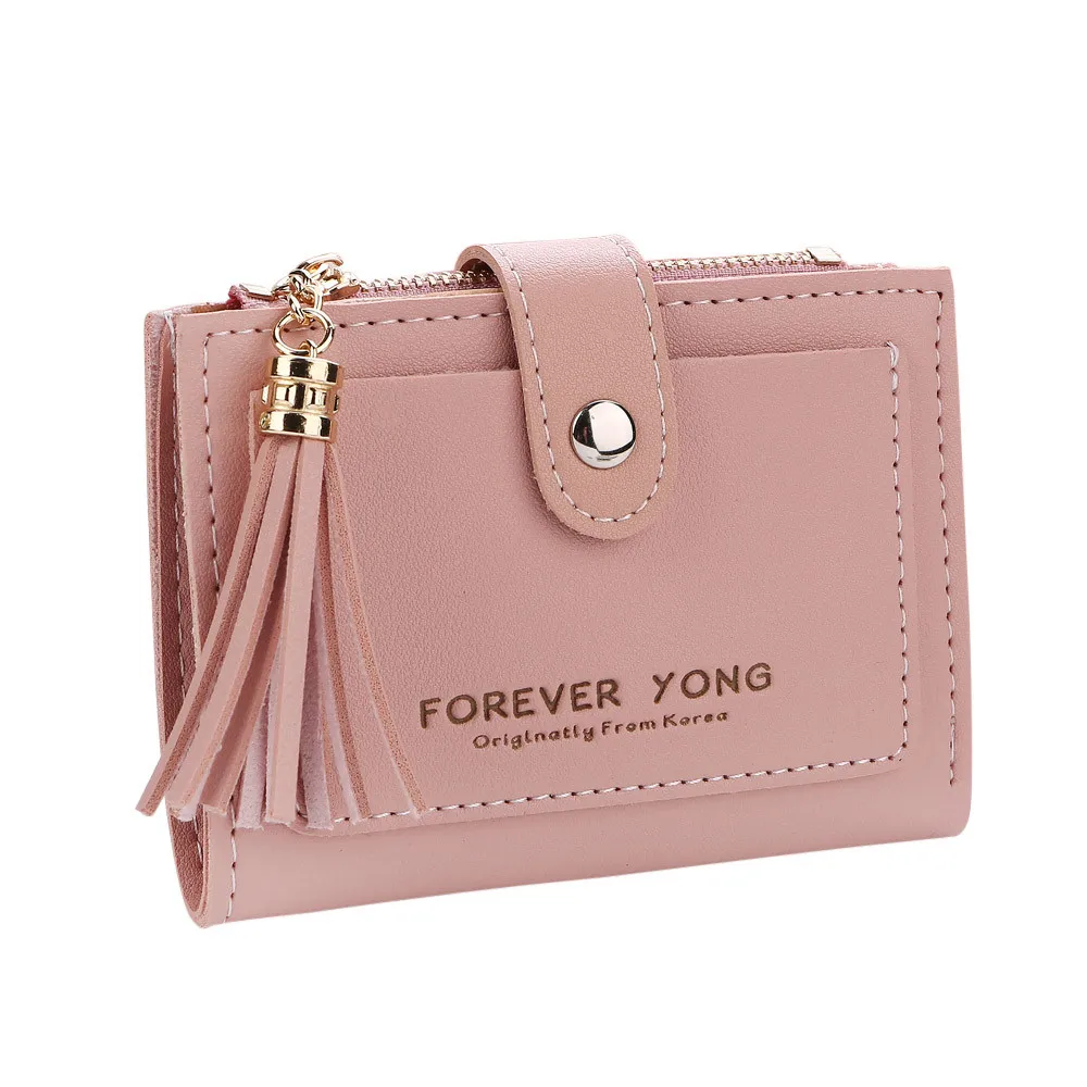 2018 Fashion Women's Purse Simple Retro Letters Tassels Zipper&Hasp Short Wallet Coin Purse Card Holders Handbag Female Clutch