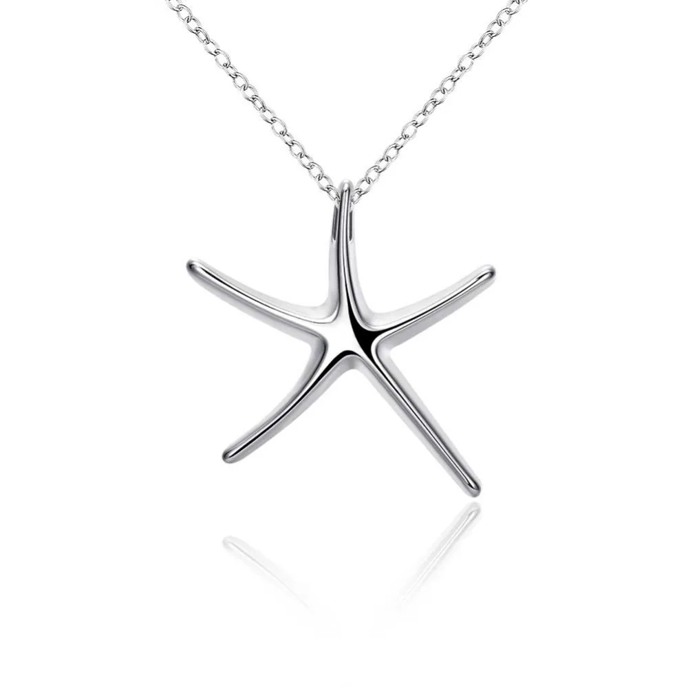 

Lovely gift Free shipping top quality copper silver color sea star pendant necklace design new fashion jewelry women accessories