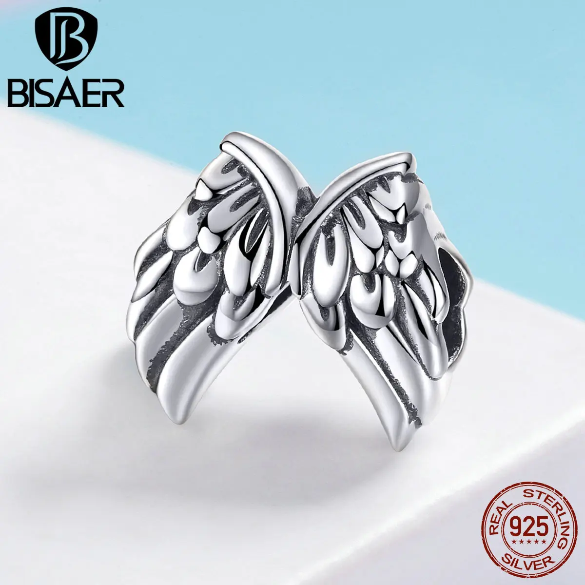 BISAER,, 925 пробы, серебро, Винтаж, перья, подвески, крылья, бусины, подходят для женщин, браслеты, сделай сам, изготовление ювелирных изделий ECC1091