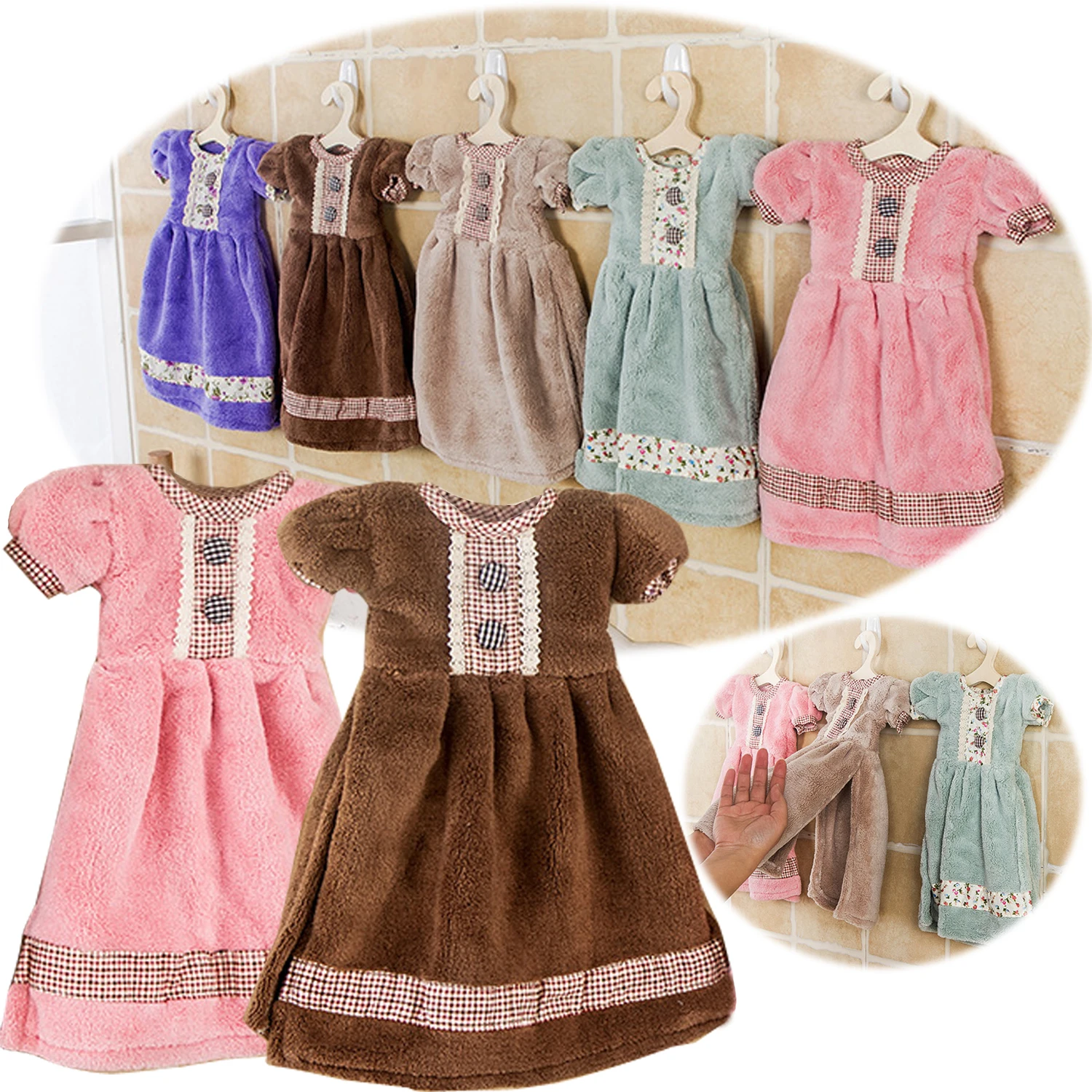 Cute Small Thick Coral Fleece Hand Towels Kid Towel Hanging Hand Wipe