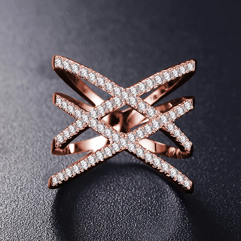 Lovty новые модные кольца двойной крест X Форма кольцо из розового золота/серебряный цвет циркония кольцо ювелирные изделия для женщин подарок на день Святого Валентина