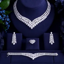 Роскошное белое золотое Элегантное ожерелье в форме кубика циркония, серьги, браслет, кольцо, 4 штуки, большие Свадебные Ювелирные наборы для невесты