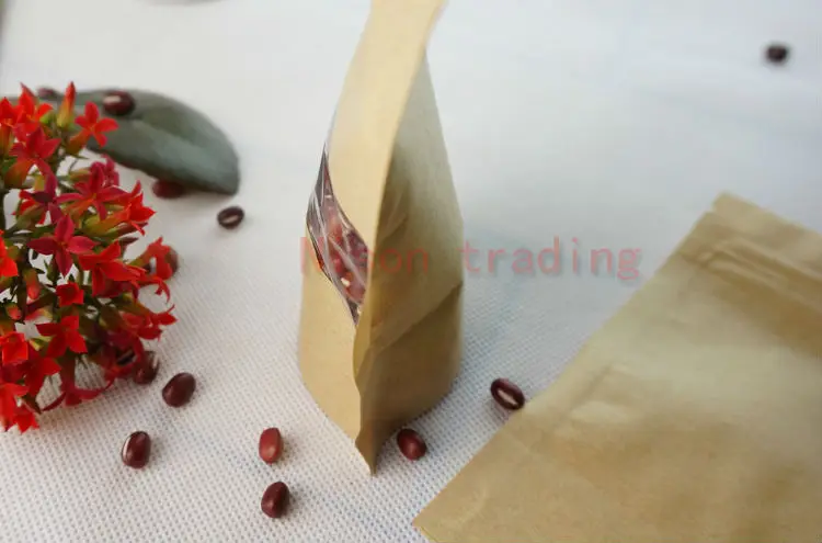 100pcs lot Craft Paper Bags 14 20cm Stand Up Kraft Paper Ziplock Bag 