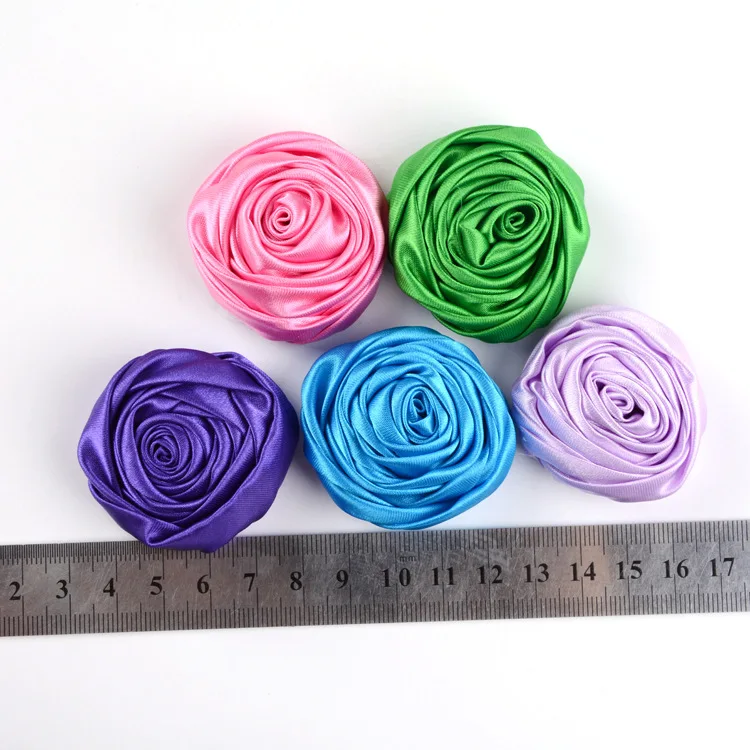 

New 10Pieces/Bag Mix Color 5cm Ribbon Rose Flower Silk Satin Flowers Handmade DIY Wedding Bouquet Flower Hair Cloth Accessories