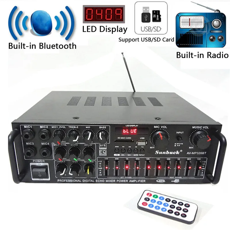 EQ Hifi 2 Channel bluetooth Stereo Audio Home Karaoke Power Amplifier