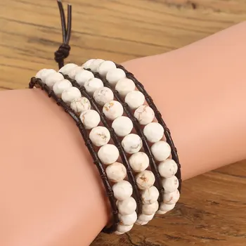 

Fashion Multi-layer Bracelets High Quality More Color Natural Stones Beads Adjustable Cowhide Rope jewelry Gift