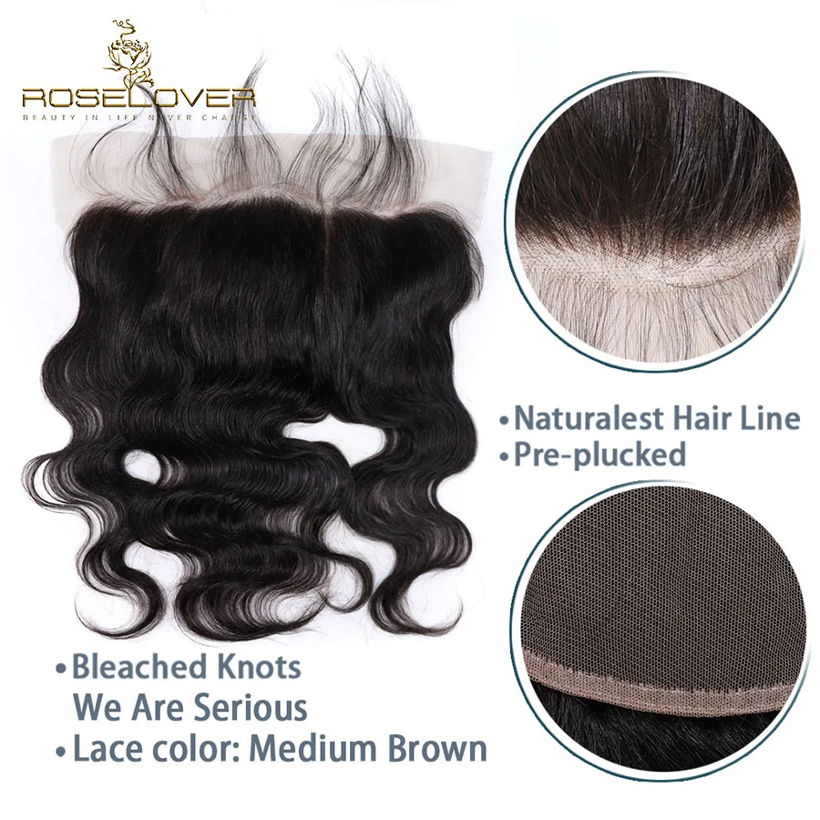 Brazilian Body Wave 13*6 Ear to Ear Lace Frontal Closure Remy Hair Deep Part Pre Plucked Baby Hair Lace Frontals Bleached Knots