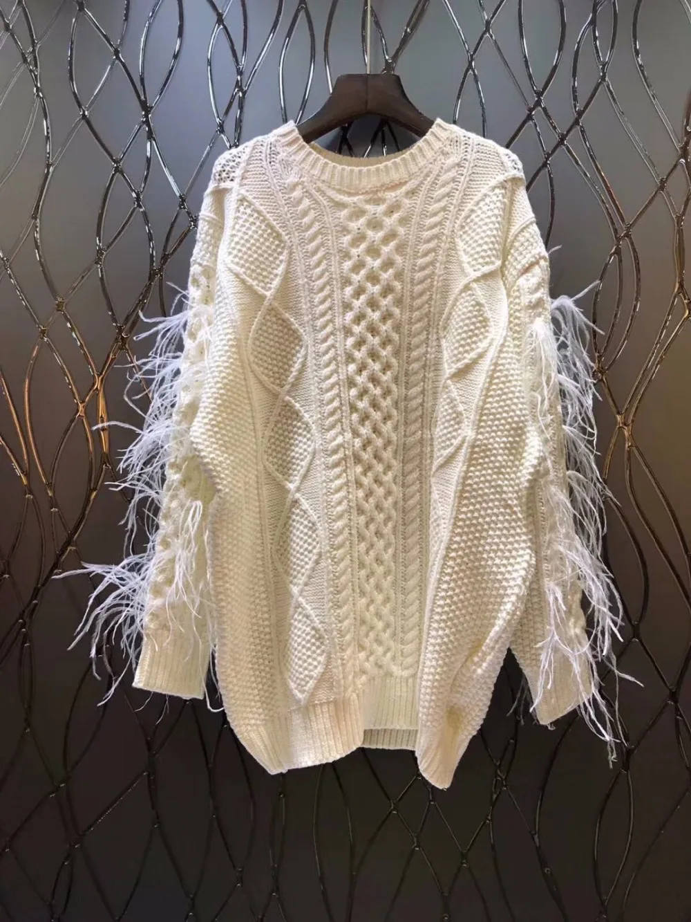 WHITNEY WANG осень зима мода уличная страуса свитер с перьями женский джемпер пуловеры WW-2171