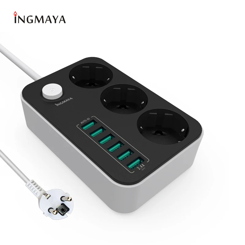 INGMAYA 6 Port USB Charger 3.4A 3 Outlet EU Power Strip For iPhone 5S 5 6 6S 7 Plus Samsung Huawei ZTE Sony Mp3 PSP AC Adapter INGMAYA 6 Port USB Charger 3.4A 3 Outlet EU Power Strip For iPhone 5S 5 6 6S 7 Plus Samsung Huawei ZTE Sony Mp3 PSP AC Adapter