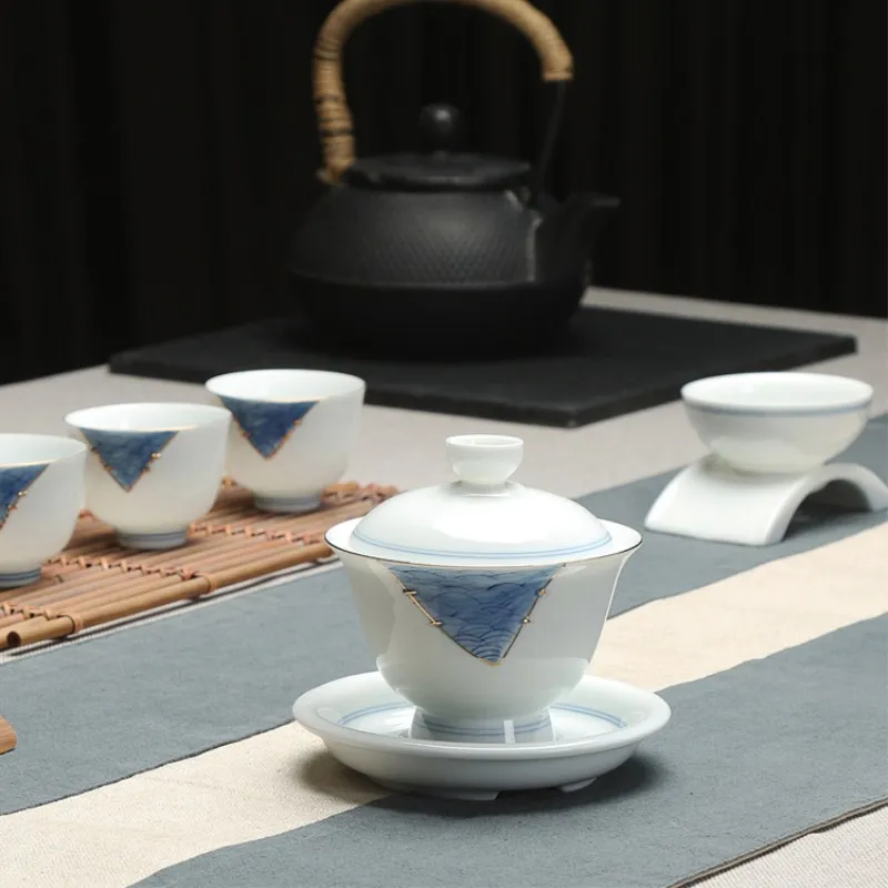 NOOLIM китайская чашка для чая с лотком и крышкой Цзиндэчжэнь фарфоровые пиалы для чая чайный набор кунг-фу большая чайная чаша набор посуды