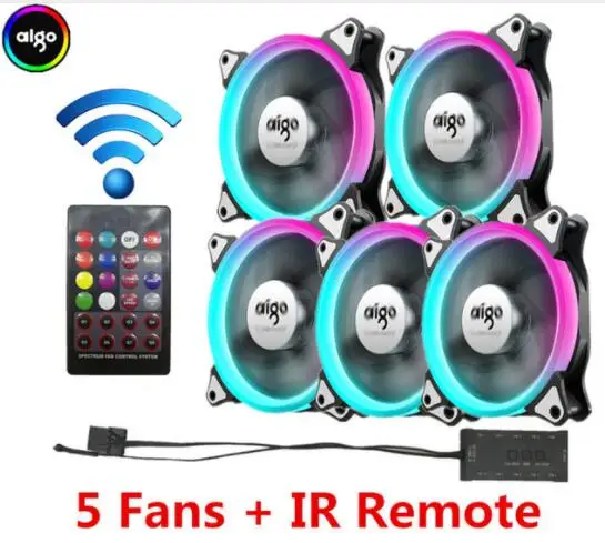 Aigo C5 PC حالة مروحة 12 V Led قابل للتعديل تبريد RGB مروحة مع IR عن بعد التحكم الصامت 120 مللي متر وحدة المعالجة المركزية برودة PC ألعاب مروحة