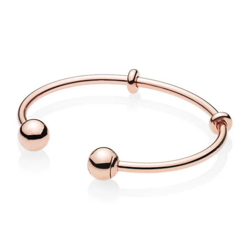 

100% Authentic 925 Sterling Silver Bead Charm Bracelet Fit Original Pandora Rose Open Bangle for Women DIY Pandora Jewelry Gift