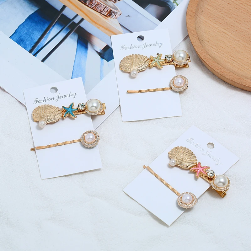 

XIYANIKE 2019 Vintage Romantic Bride Women Girls Hairpin Big Shell Colorful Starfish Star Hair Clip Wedding Hair Accessories