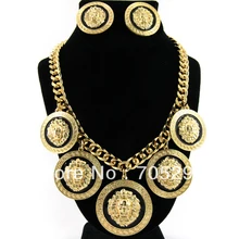 5x Lion Head Vintage Collar Llamativo y Pendientes Círculo Enlace Cadena Oro y Negro Envío Gratis