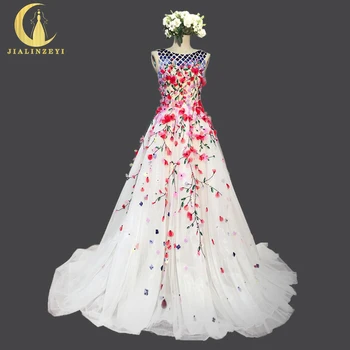 

Rhine Real Sample Red Flowers Beads Luxurious Hot Sale Hand Work Bride Robe De Soiree Violet Formal Party Dress Evening Dresses