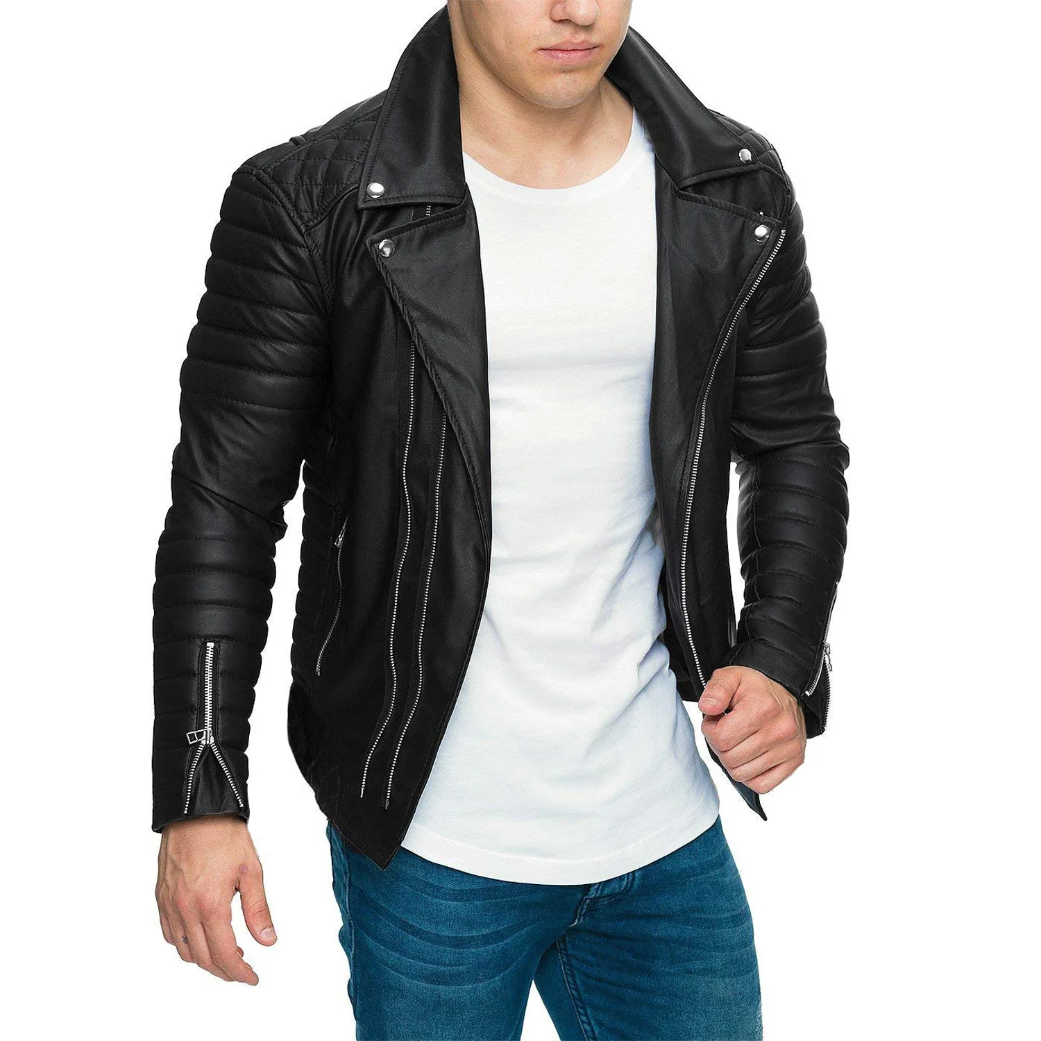 MKASS Новая Мужская модная куртка. Высококачественная куртка из однотонной искусственной кожи. Повседневная полосатая куртка M-3XL