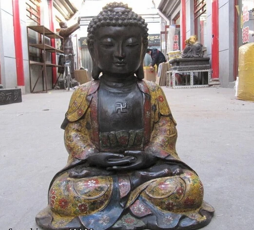 

RHS0259 100% Pure Bronze Handwork cloisonne Tathagata Amitayus Sakyamuni Buddha Statue