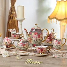 Juego de Café Chino de hueso de Rosa Vintage, juego de té de porcelana británica, olla de cerámica, tazón de azúcar, tetera, taza de café, utensilios de café