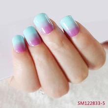 Pearl Shine Gradient False Nails Blue Rose Red Gradients Fake Nail Art Tips for Women #05