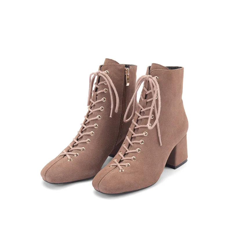 Square Zip Botas Cargadores Señoras Mujer Moonmeek Gamuza Cruz Moda Apricot Negro Botines negro Altos Atada Tacones Toe Para De Cuadrados Las Uwa78Ygqa