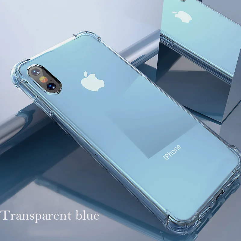 Роскошный противоударный чехол для iPhone XS Max X 10 XR iPhone 6s 6 6plus 6s Plus iPhone 7 8 7Plus 8Plus HD Прозрачная защитная задняя крышка - Цвет: Transparent Blue