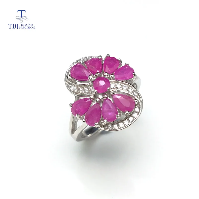 

TBJ,Beautiful S shape ring with natural real Ruby gemstone in 925 sterling silver fine jewelry for women & girls with gift box