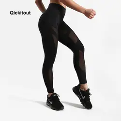 2018 Прямая доставка леггинсы Для женщин сетки Брюки Лето Black Mesh одноцветное Высокая талия высокая эластичность длинные штаны