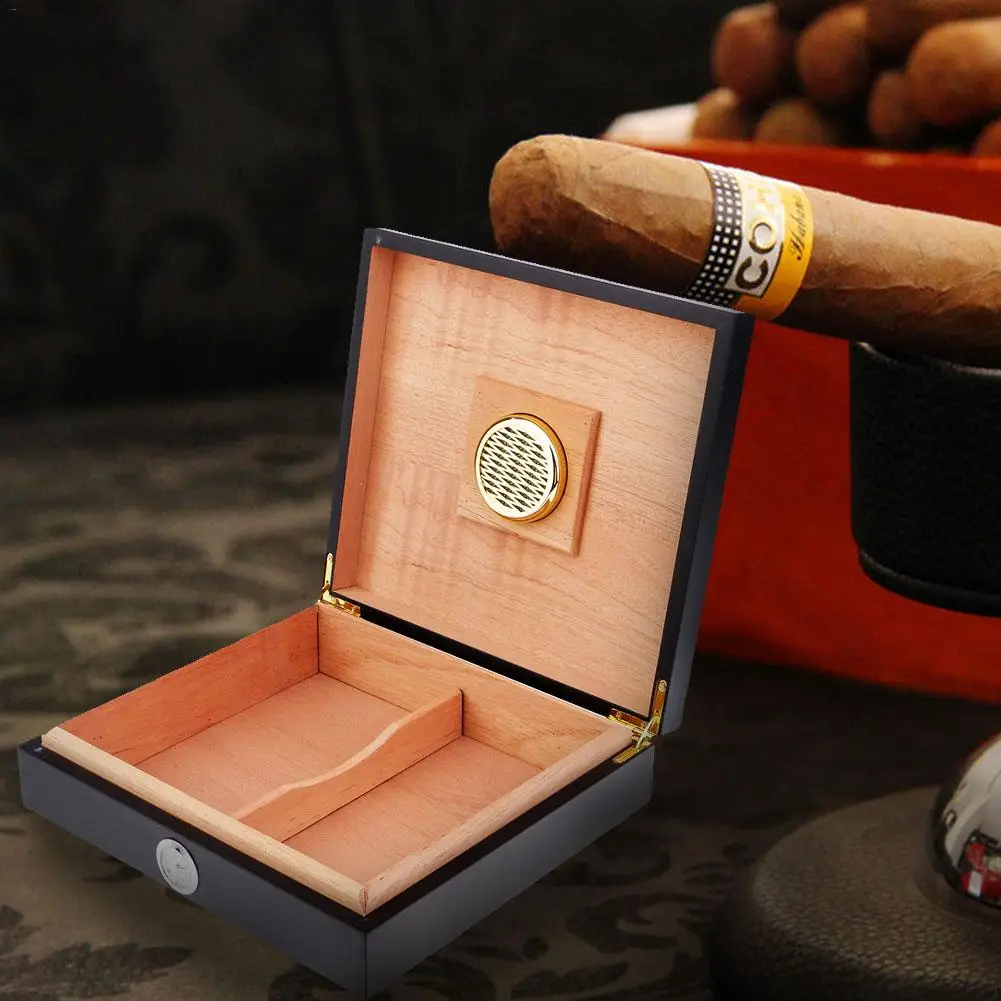 Tragbare Spanisch Cedar Zigarren humidor W/Luftbefeuchter Hygrometer Zigarre Box Mit Feuchtigkeit Meter Feuchtigkeitsspendende Gerät Fall Schwarz-in Zigarren Zubehör aus Heim und Garten bei