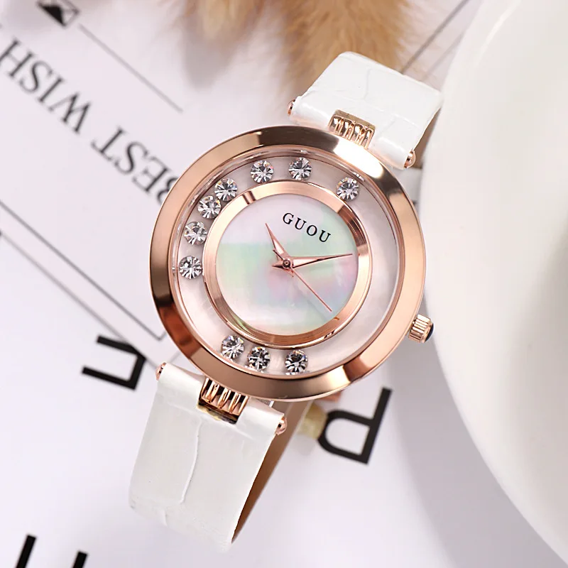 Мода GUOU Роскошные полностью стальные блестящие бриллиантовые женские часы Gif Часы montre femme bayan kol saati