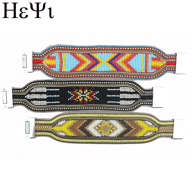 

Ladies Leather Bracelet Bracelet Colored Crystal Bead Geometric Pattern Bohemian Style Magnetic Buckle Bracelet