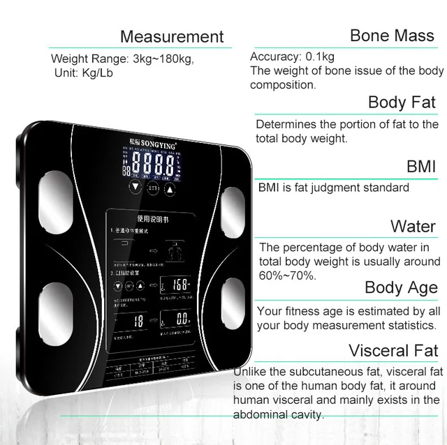 Hot Smart Bathroom Weight Scale Electronic Floor Scales Digital Body Fat Weighing  Scale Weegschaal 13 Body Index 0.2-180kg - AliExpress