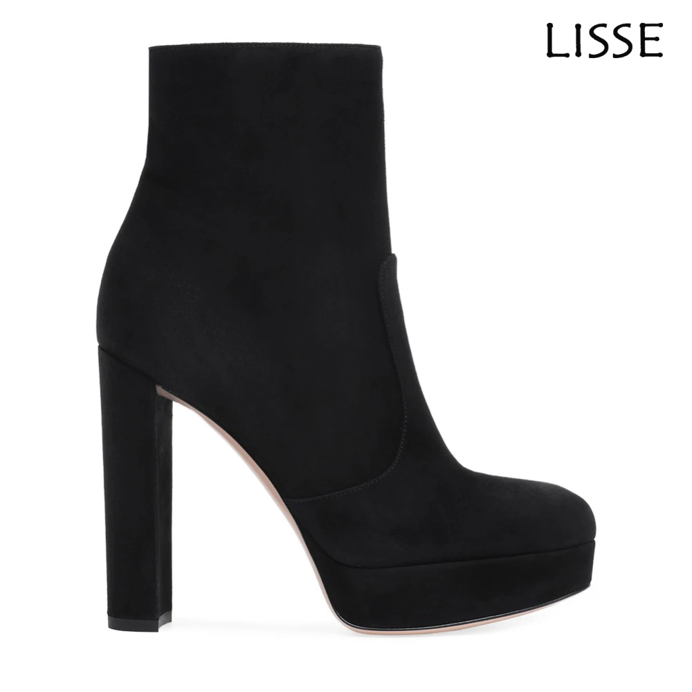 Fashion Women Ladies Round Toe High Heel Zip Up Ankle Boots Autumn Winter Block Heel Platform Booties Black Faux Suede Fashion Women Ladies Round Toe High Heel Zip Up Ankle Boots Autumn Winter Block Heel Platform Booties Black Faux Suede