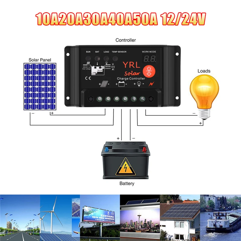 

Solar Charge Controller 10A20A30A40A50A12 /24V1200W Anti-Lightning Waterproof Street Light for Solar Batter Overload Protection