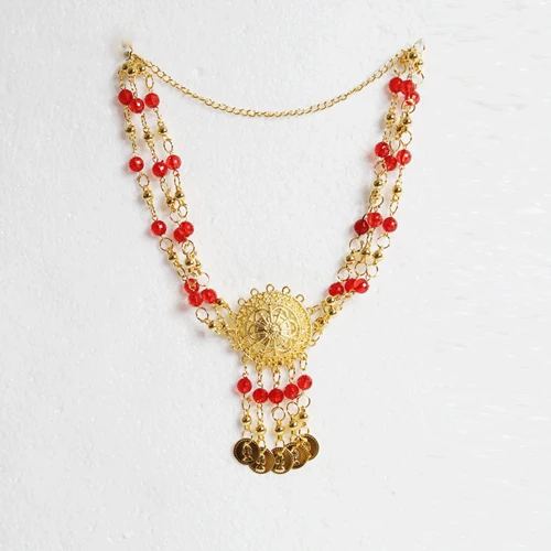 Болливудское украшение для танцев головной убор золотое ожерелье индийские аксессуары ожерелье - Цвет: Red