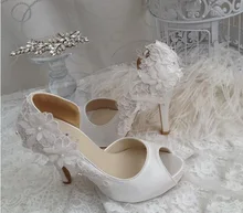 2016 Lace Flower White High Heel Peep Toe Party Banquet Shoes Wedding Dress Shoes Bridal Shoes Bridesmaid Shoes Color Size 34-40