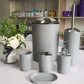 

6 Pcs European Plastic Bathroom Accessories Set Toiletries Bathroom Hotel Supplies -Drop