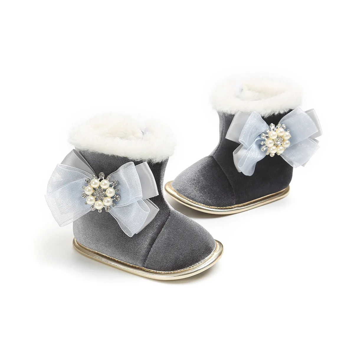 New Gray Super Warm Plush Newborn Soft Soled Snow Boots Baby Girls