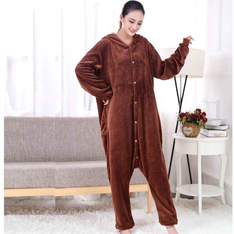 New Brown Teddy Dog Kigurumi Thick Flannel Animal One-Piece Pajamas For Onesie For Adults Cosplay Party Costume Pyjamas Suit (2)